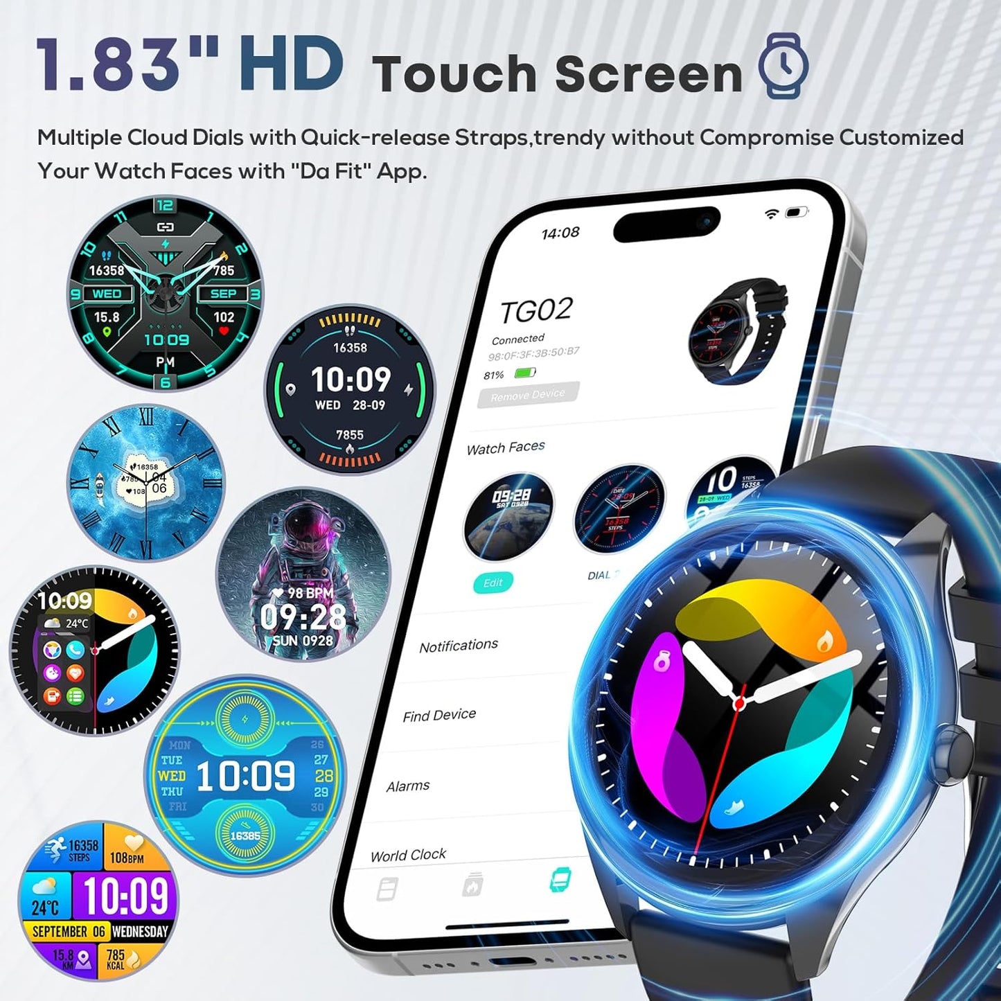 Smart Watches for Women Men, 1.39" HD IPS Touchscreen Smartwatch with 120 Sports Modes, Heart Rate/Sleep Monitor, IP67 Waterproof, Bluetooth Call & Music Control for Iphone/Android (Black)
