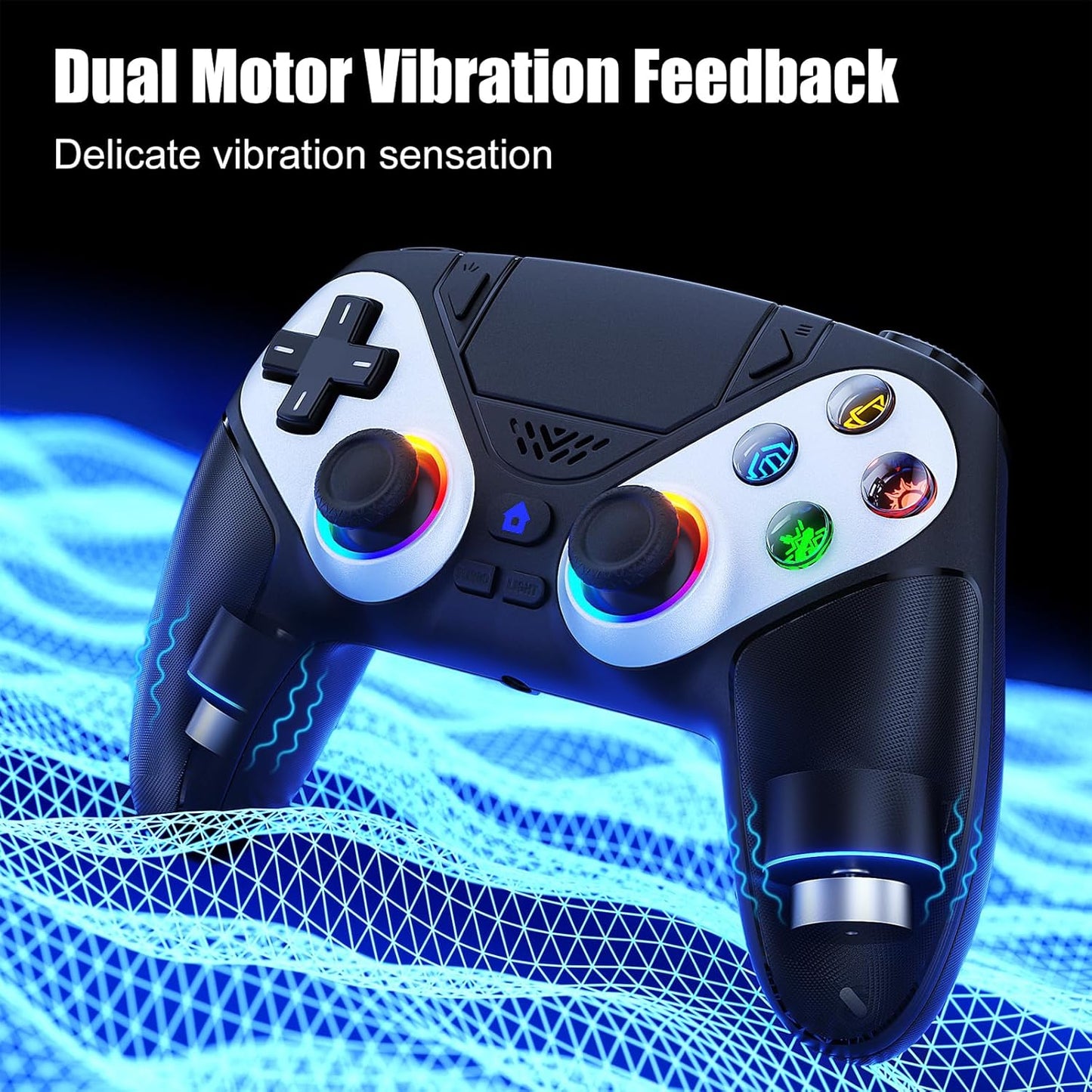 LED Wireless Controller for PS5, Compatible with PS5 Pro/Slim/Pc, Dual Vibration, Macro/Turbo Function, 3.5Mm Audio Jack, 6-Axis Motion Contro Gamepad with Speaker