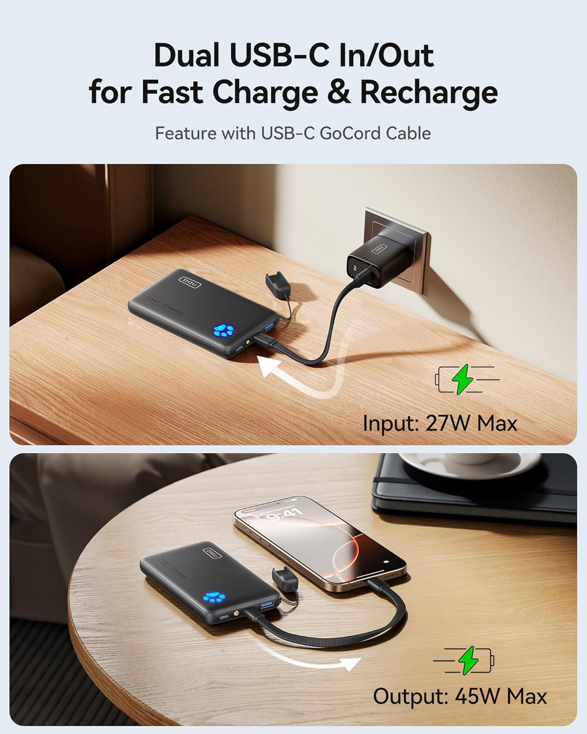 Portable Charger, Ultra Slim 10000Mah 45W PD Power Bank, USB C In&Out Fast Charging Battery Pack, Travel Essential Phone Powerbank Compatible with Iphone 17 16 15 Samsung S22 S21 Google Ipad Etc