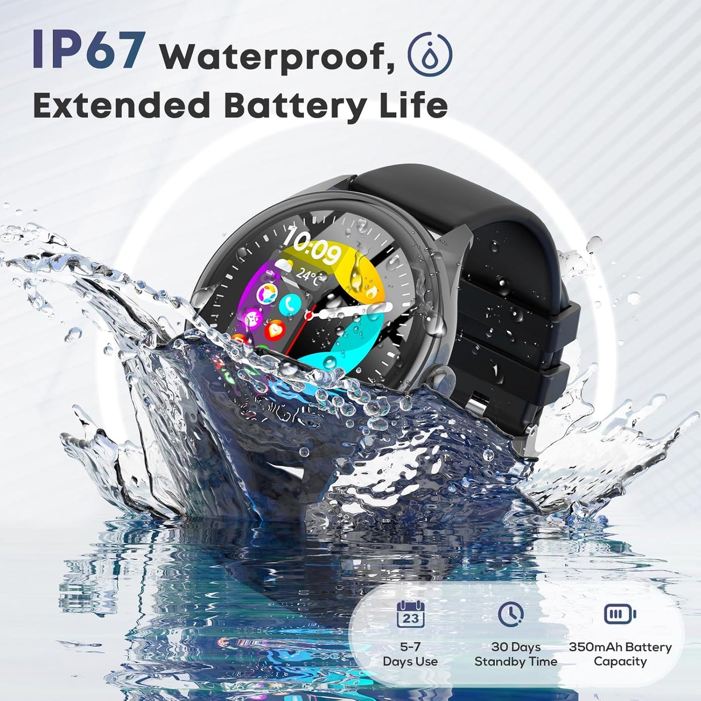 Smart Watches for Women Men, 1.39" HD IPS Touchscreen Smartwatch with 120 Sports Modes, Heart Rate/Sleep Monitor, IP67 Waterproof, Bluetooth Call & Music Control for Iphone/Android (Black)