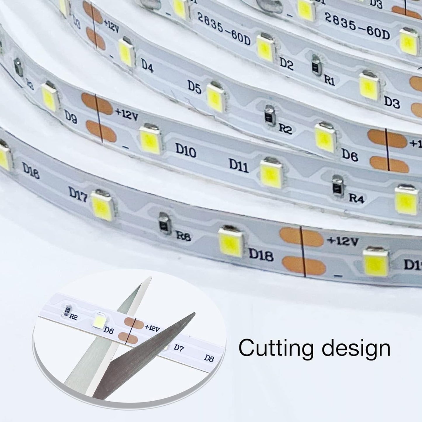 White LED Strip Light, 20 Ft Dimmable Bright Rope Lighting, 6500K 24V Strips, 360 Leds 2835 Tape Lights for Bedroom, Kitchen, Mirror, Home Decoration(1 Roll)