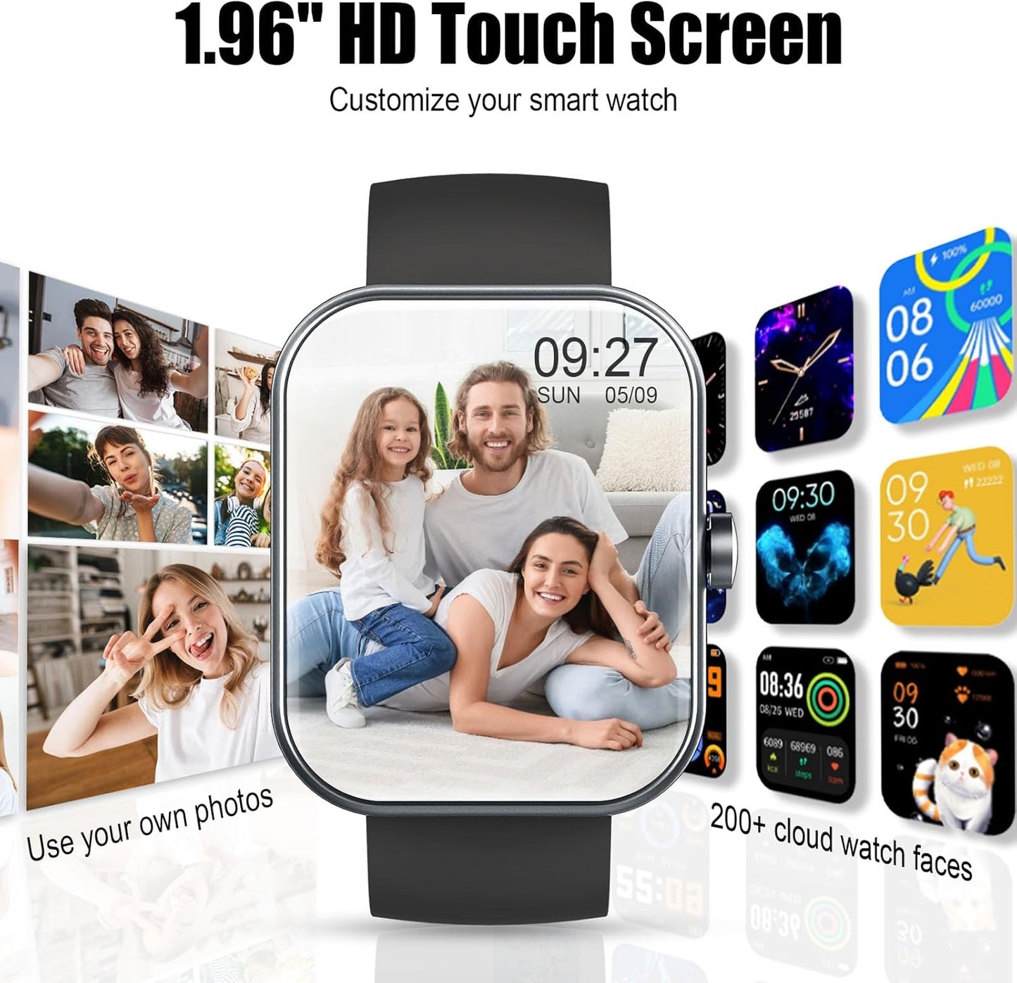Smart Watch for Men Women, 2025 Release (Answer/Make Call) 1.96" HD Fitness Tracker Running Watch,Ip68 Waterproof, Pedometer,Step/Sleep/Heart Rate Monitor,110+ Sport Mode Smartwatch for Android Phone