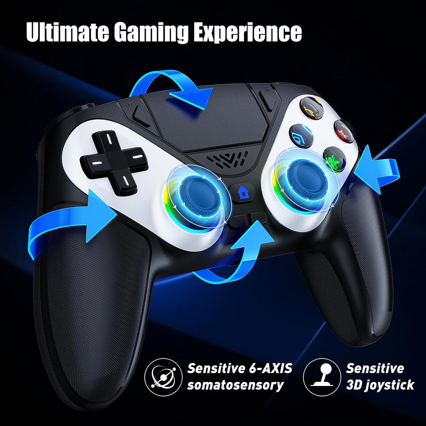 LED Wireless Controller for PS5, Compatible with PS5 Pro/Slim/Pc, Dual Vibration, Macro/Turbo Function, 3.5Mm Audio Jack, 6-Axis Motion Contro Gamepad with Speaker