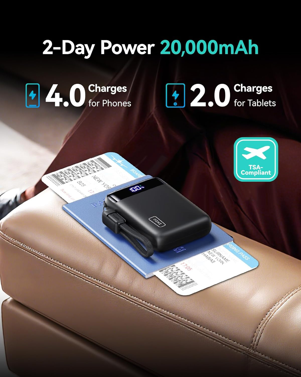 Portable Charger, Smallest 22.5W 20000Mah USB C in & Out Power Bank Fast Charging, PD 3.0+QC 4.0 LED Display Phone Battery Pack Compatible with Iphone 17 16 15 14 Pro Samsung S24 Google Ipad Etc