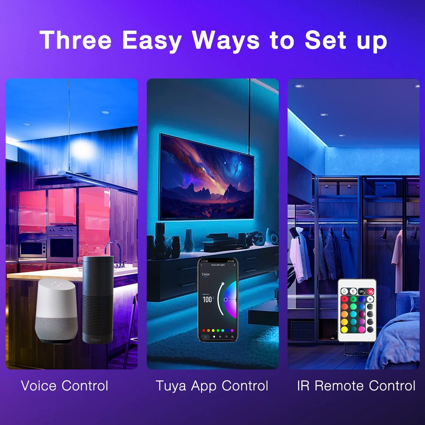 Smart Wifi Led Lights 100Ft, Tuya App Controlled Led Strip Lights, Work with Alexa and Google Assistant, Timer Schedule, Color Changing Led Lights for Bedroom Party Kitchen