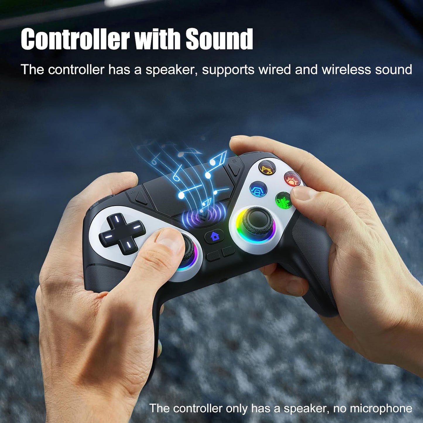 LED Wireless Controller for PS5, Compatible with PS5 Pro/Slim/Pc, Dual Vibration, Macro/Turbo Function, 3.5Mm Audio Jack, 6-Axis Motion Contro Gamepad with Speaker
