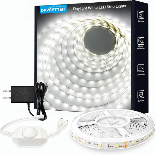 White LED Strip Light, 20 Ft Dimmable Bright Rope Lighting, 6500K 24V Strips, 360 Leds 2835 Tape Lights for Bedroom, Kitchen, Mirror, Home Decoration(1 Roll)